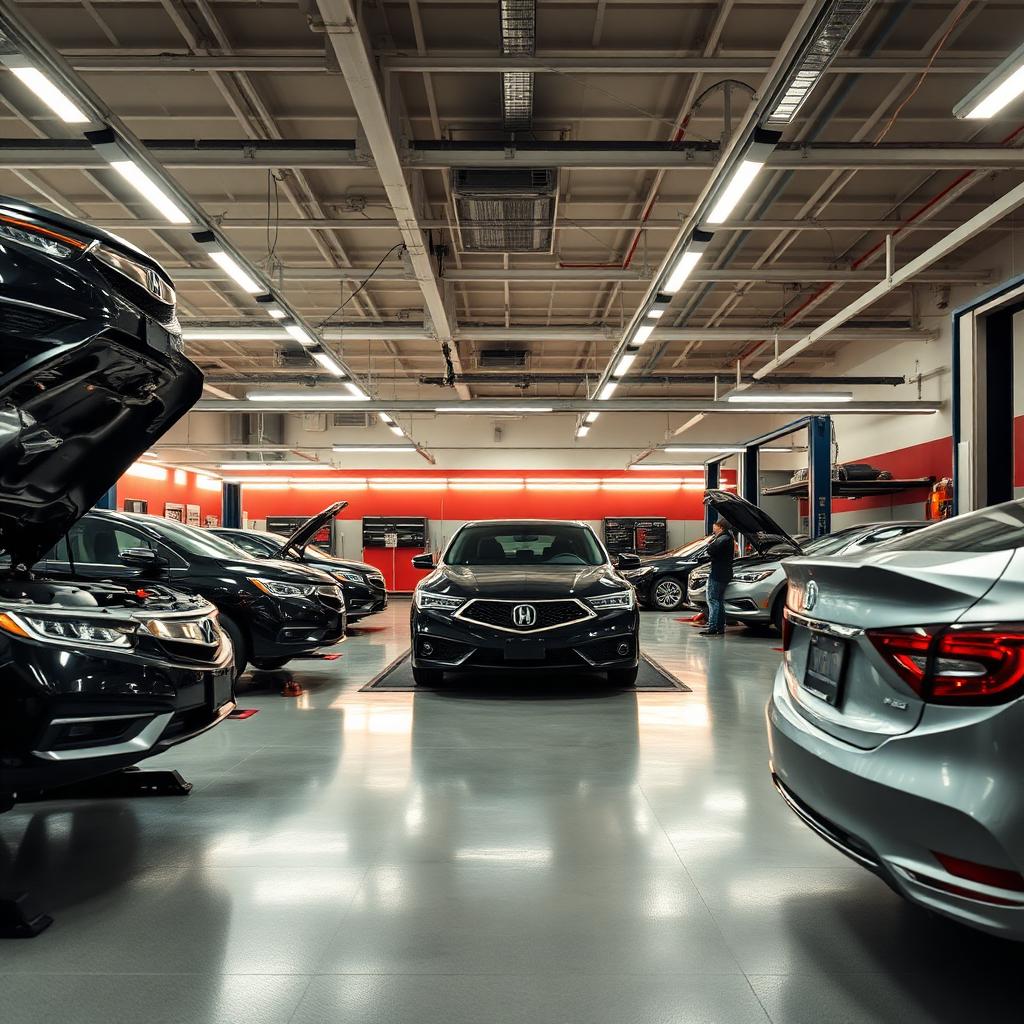 Honda and Acura vehicles in a service shop